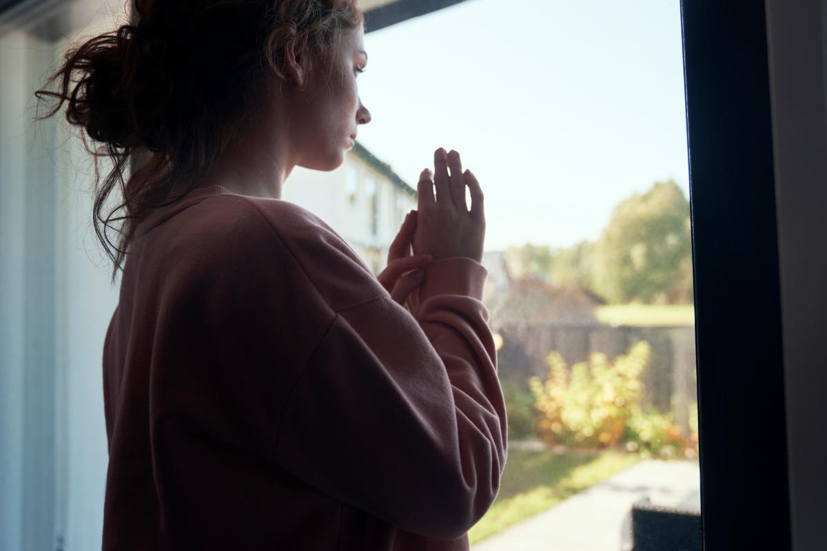 A distressed woman wondering, 