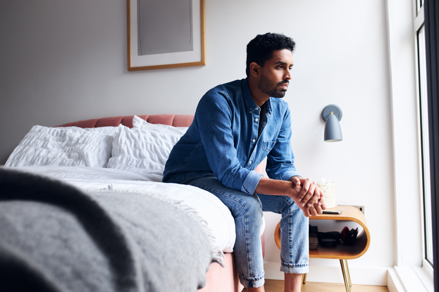 man with headache has psychological dependence