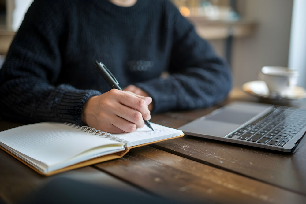Man in recovery journaling on a laptop