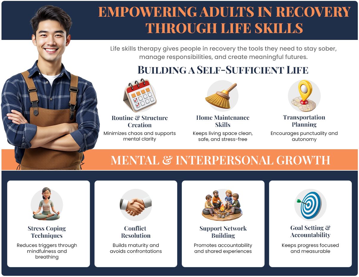 Infographic on empowering adults in recovery with life skills
