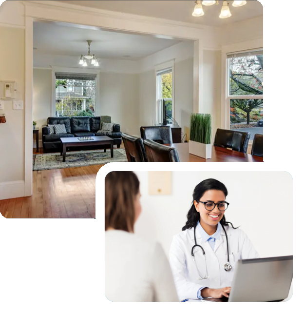 therapist speaking with patient in rehab center